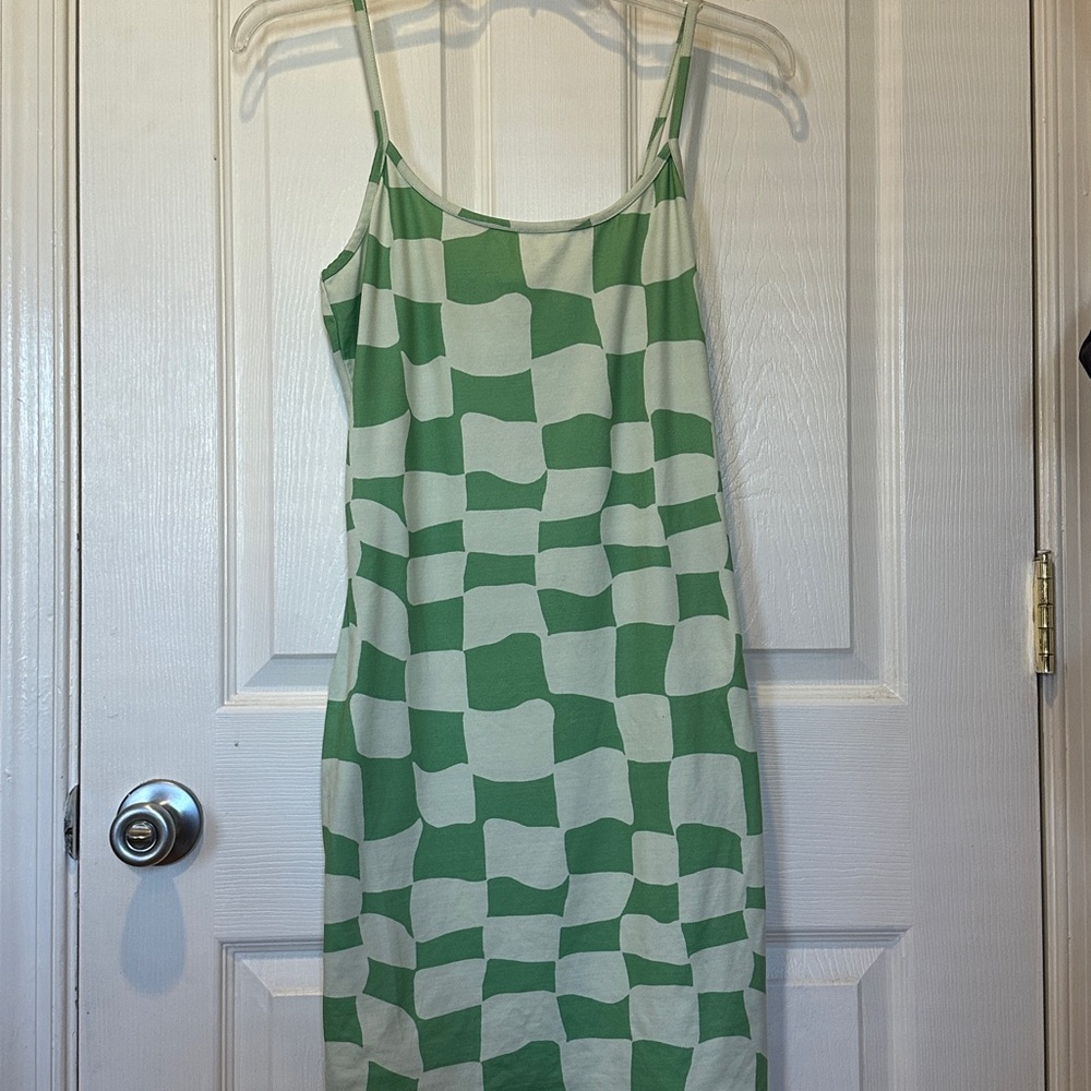 Green and White Checkered Dress